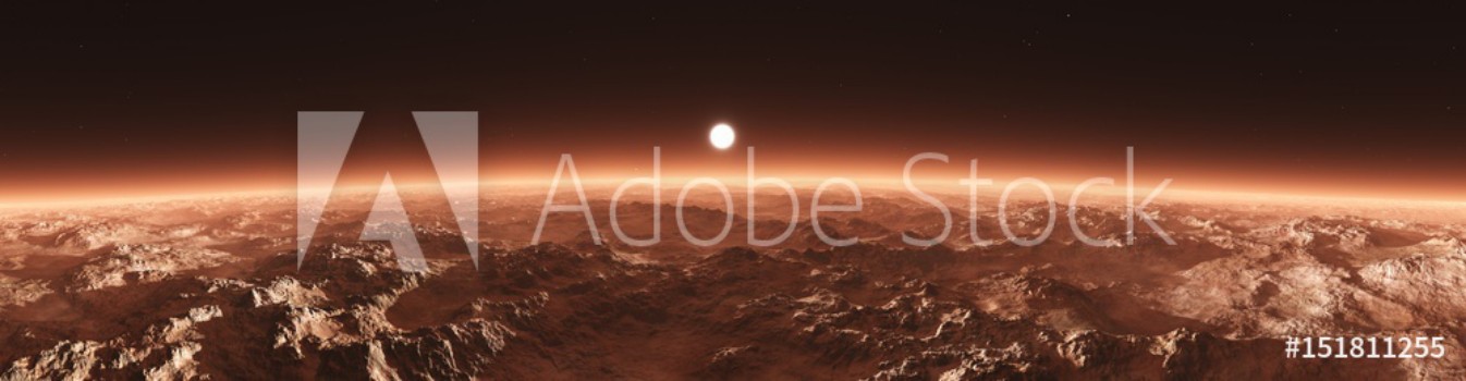 Bild på Mars from orbit panorama of Mars Marsim landscape sunrise over Mars 3D rendering